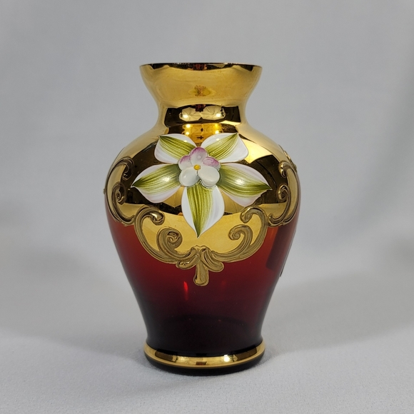 Tre Fouchi 24k Gold Trim Art Glass Bud Vase - Picture 12 of 12